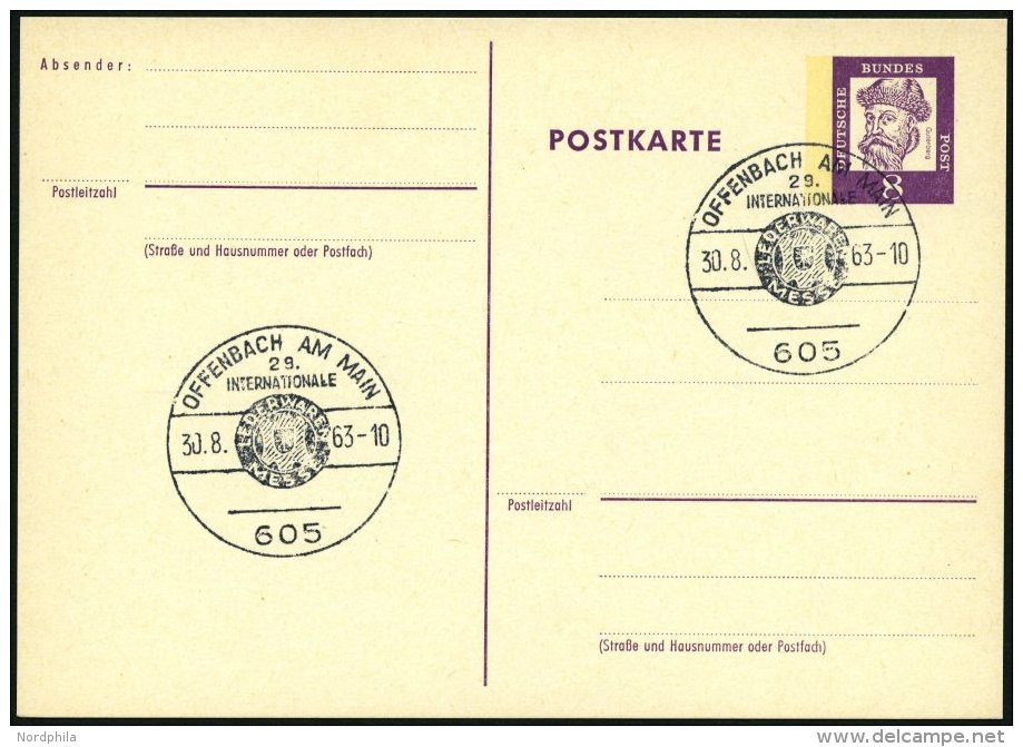 GANZSACHEN P 73 BRIEF, 1962, 8 Pf. Gutenberg, Postkarte In Grotesk-Schrift, Leer Gestempelt Mit Sonderstempel OFFENBACH - Collections