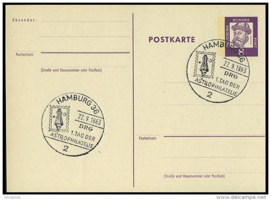 GANZSACHEN P 73 BRIEF, 1962, 8 Pf. Gutenberg, Postkarte In Grotesk-Schrift, Leer Gestempelt Mit Sonderstempel HAMBURG 1. - Collections