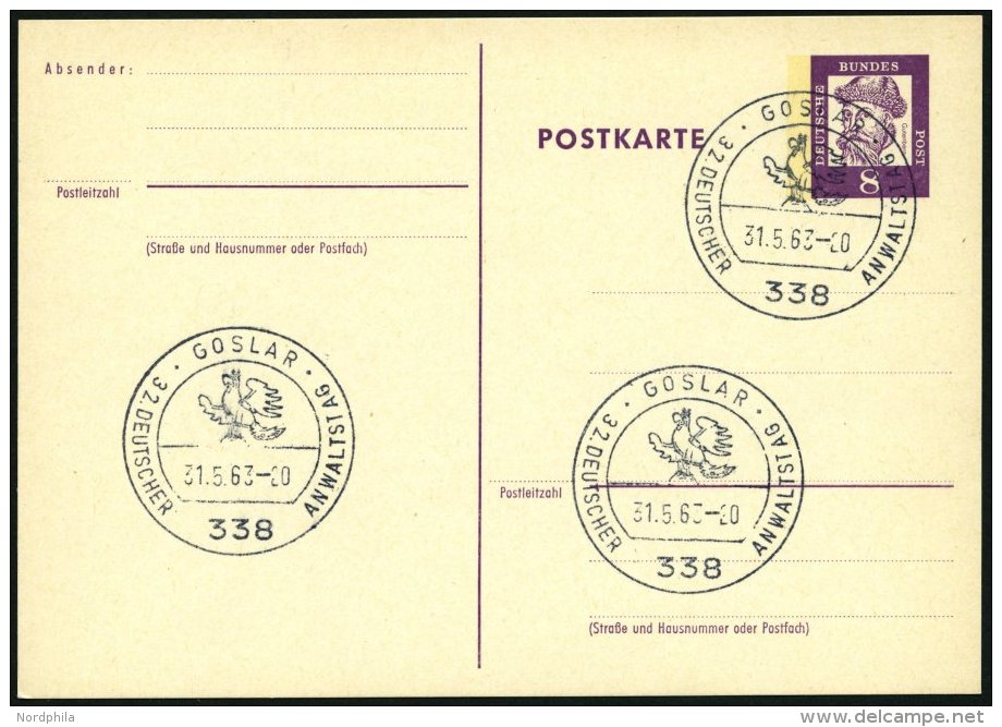 GANZSACHEN P 73 BRIEF, 1962, 8 Pf. Gutenberg, Postkarte In Grotesk-Schrift, Leer Gestempelt Mit Sonderstempel GOSLAR 32. - Collections