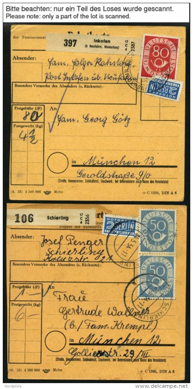 LOTS 1953/4 19 Paketkarten Mit Verschiedenen Posthornfrankaturen, U.a. Mi.Nr. 134 MeF, 137 EF, 3 Karten Mit Nr 138 Etc., - Oblitérés