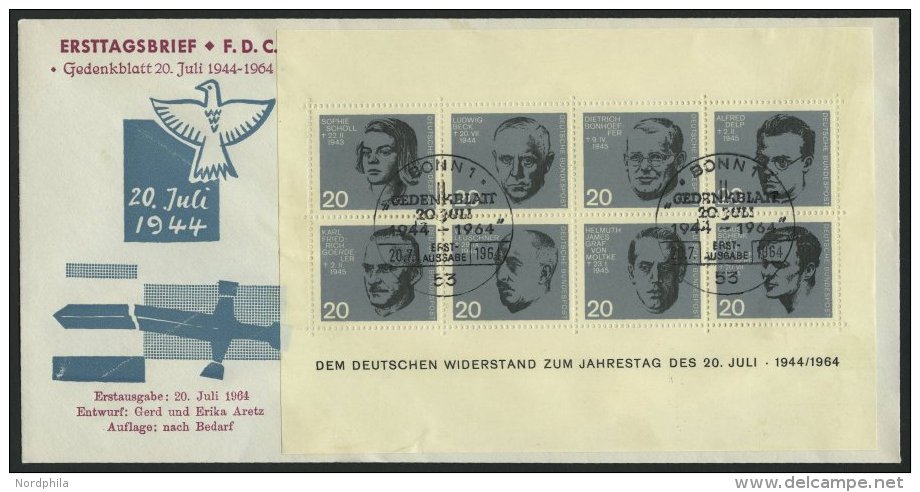 BUNDESREPUBLIK Bl. 3 BRIEF, 1964, Block 20. Juli Auf FDC, Pracht, Mi. 100.- - Oblitérés