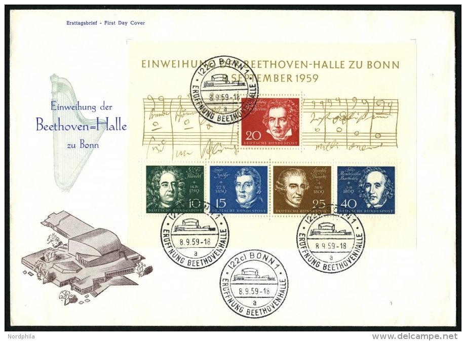 BUNDESREPUBLIK Bl. 2 BRIEF, 1959, Block Beethoven Auf FDC, Pracht, Mi. 140.- - Oblitérés