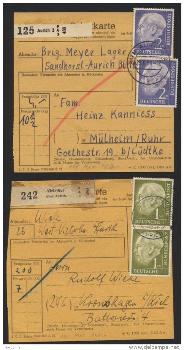 BUNDESREPUBLIK 194/5 BRIEF, 1958, 1 DM (2x) Und 2 DM Heuss, Je Als Mehrfachfrankatur Auf Paketkarte, 3 Karten Feinst (Ma - Oblitérés