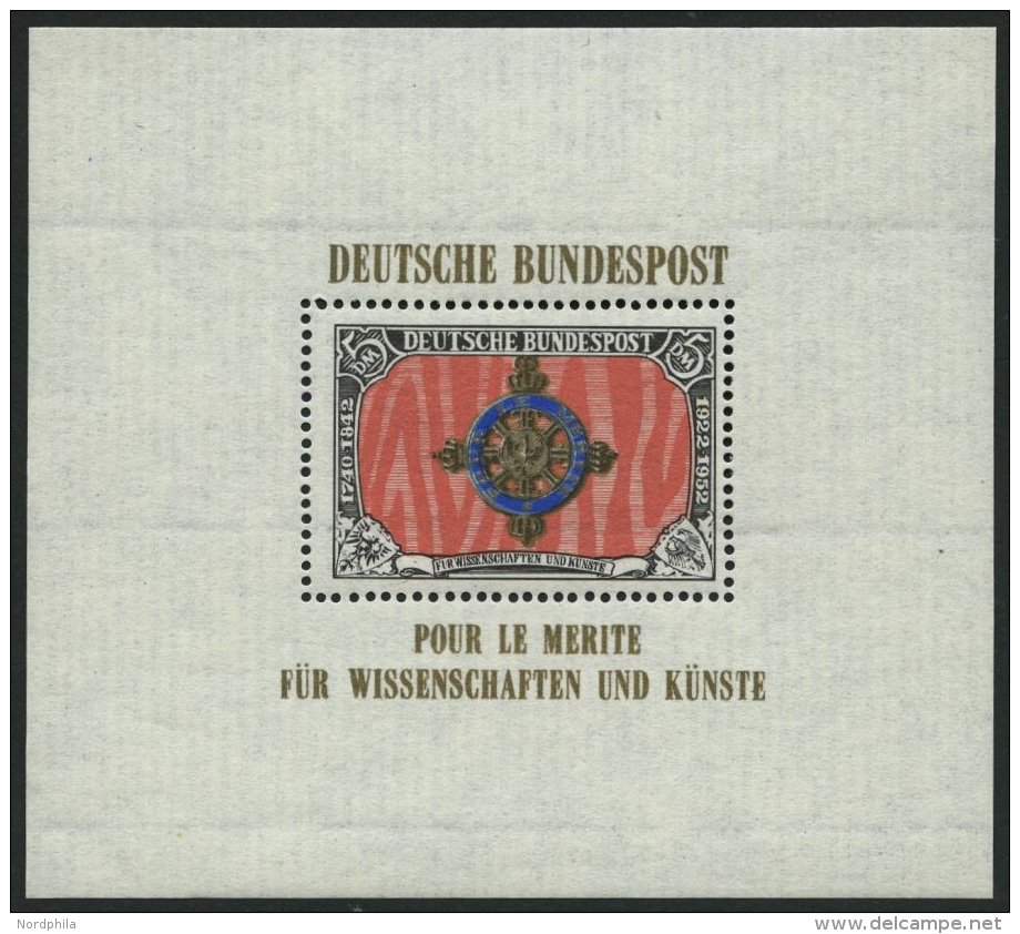 BUNDESREPUBLIK Bl. ** , 1952, Pour Le Merite - Für Wissenschaft Und Künste, Essay Für Höchstwert-Vor - Oblitérés