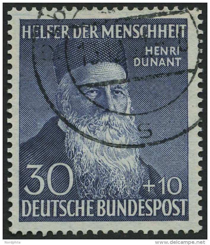 BUNDESREPUBLIK 159 O, 1952, 30 Pf. Dunant, Pracht, Mi. 80.- - Oblitérés