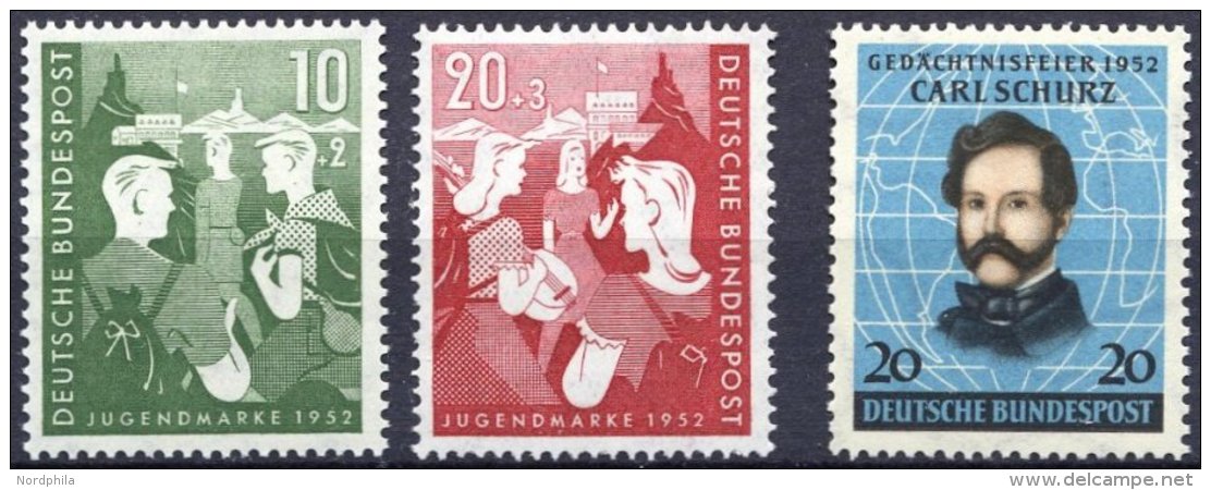 BUNDESREPUBLIK 153/4,155 **, 1952, Bundesjugendplan Und Schurz, 3 Prachtwerte, Mi. 60.- - Oblitérés
