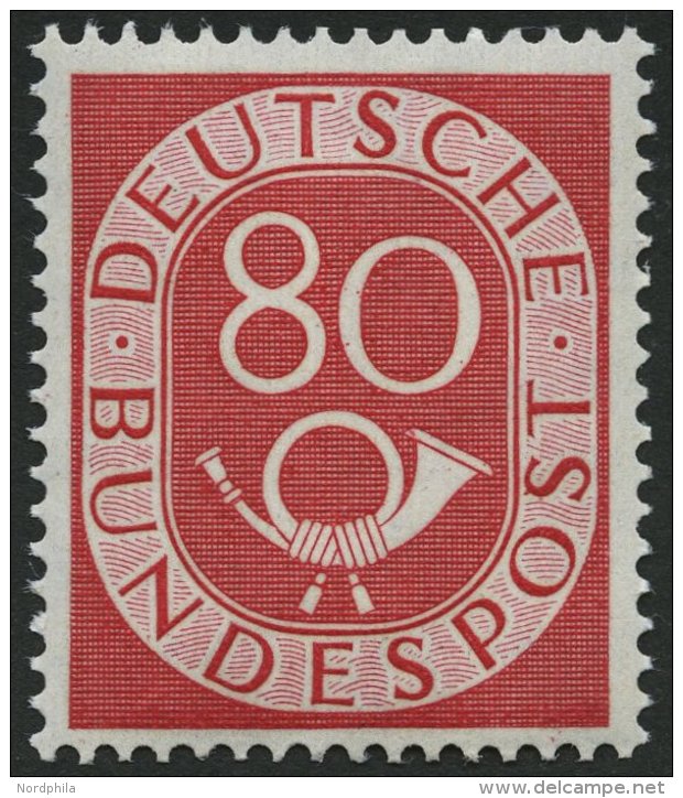 BUNDESREPUBLIK 137 **, 1952, 80 Pf. Posthorn, Pracht, Mi. 500.- - Oblitérés