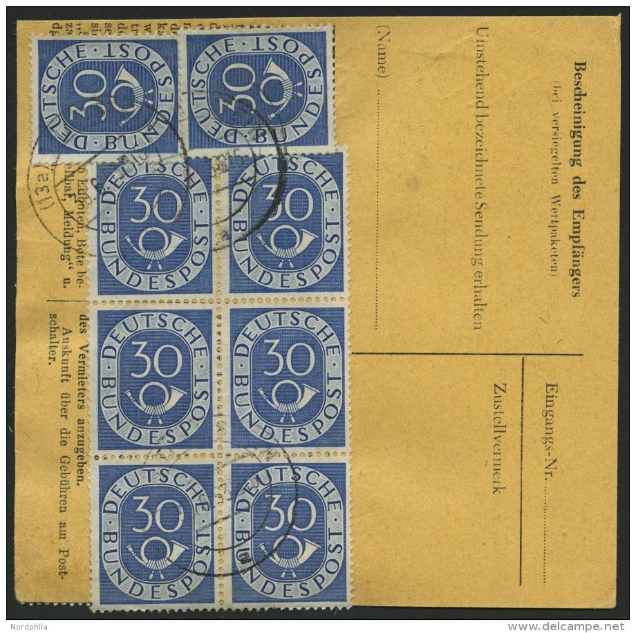 BUNDESREPUBLIK 132 BRIEF, 1954, 30 Pf. Posthorn Im Sechserblock Rückseitig (untere Reihe Etwas Angetrennt Da ü - Oblitérés