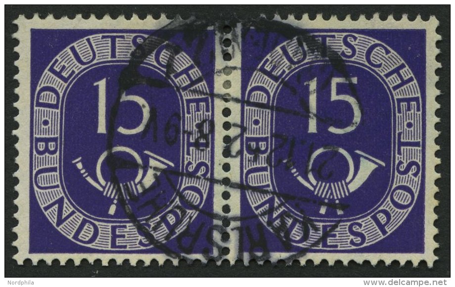 BUNDESREPUBLIK 129 Paar O, 1951, 15 Pf. Posthorn Im Waagerechten Paar, Pracht, Mi. 180.- - Oblitérés