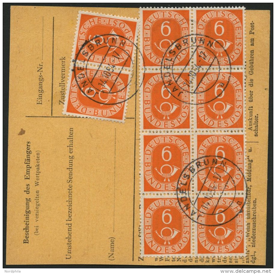BUNDESREPUBLIK 126 BRIEF, 1952, 6 Pf. Posthorn Im Achterblock Und Waagerechten Paar Rückseitig Mit 10 Pf. Zusatzfra - Oblitérés