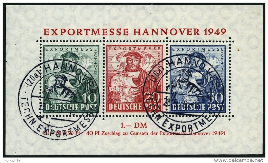 AMERIK. U. BRITISCHE ZONE Bl. 1a O, 1949, Block Exportmesse, Sonderstempel, Pracht, Gepr. Schlegel, Mi. 250.- - Autres & Non Classés