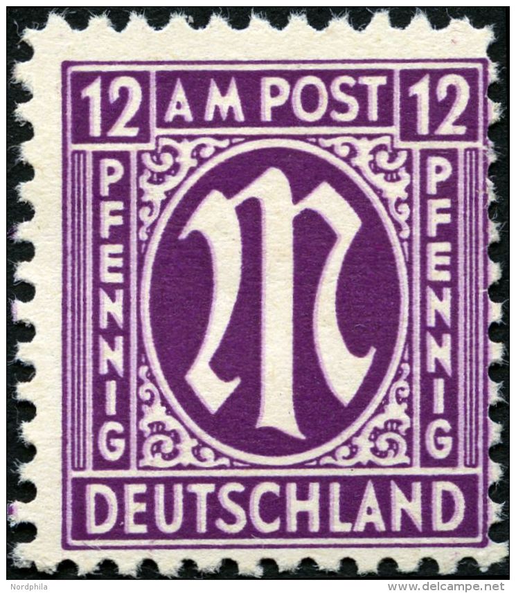 AMERIK. U. BRITISCHE ZONE 7zaDD *, 1945, 12 Pf. Schwärzlichlilapurpur, Doppeldruck, Pracht, Mi. 200.- - Altri & Non Classificati