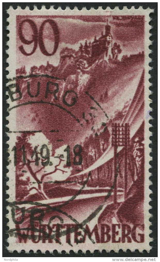 WÜRTTEMBERG 37 O, 1949, 90 Pf. Braunkarmin, Normale Zähnung, Pracht, Gepr. H.D. Schlegel, Mi. 130.- - Autres & Non Classés