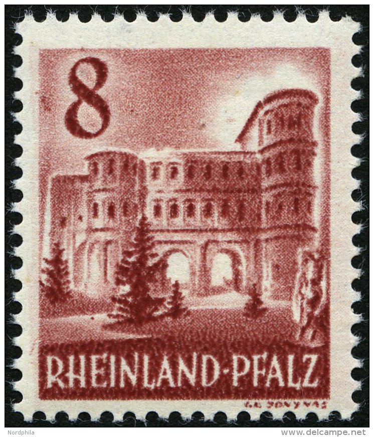 RHEINLAND PFALZ 36 **, 1949, 8 Pf. Karminbraun, Pracht, Mi. 90.- - Autres & Non Classés