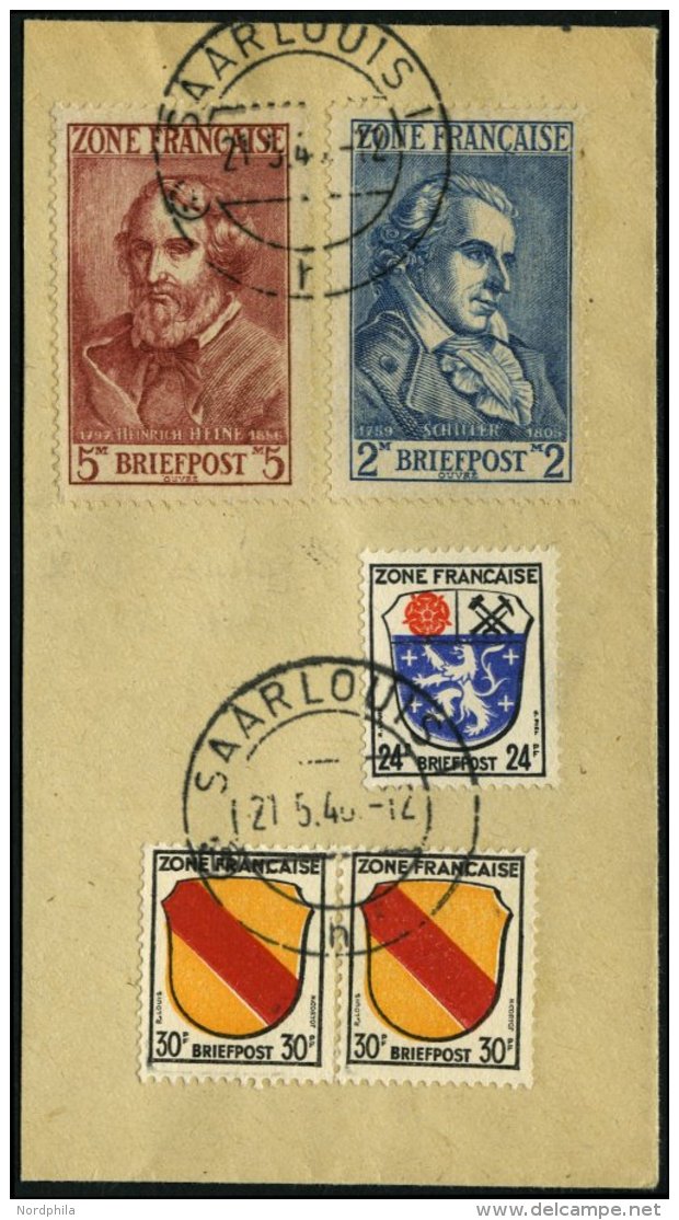 ALLGEMEINE AUSGABEN 12/3 BrfStk, 1945, 2 M. Schiller Und 5 M. Heine Mit Zusatzfrankatur Auf Briefstück, Stempel SAA - Autres & Non Classés