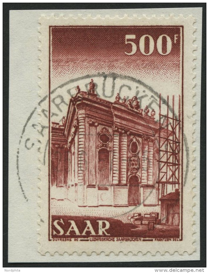 SAARLAND 337 BrfStk, 1953, 500 Fr. Ludwigskirche, Prachtbriefstück, Gepr. Ney, Mi. 80.- - Autres & Non Classés