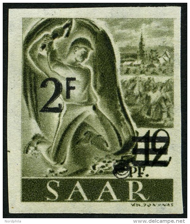 SAARLAND 229YIU **, 1947, 2 Fr. Auf 12 Pf. Schwarzgrauoliv, Wz. 1Y, Ungezähnt, Pracht, Gepr. U.a. Ney, Mi. 180.- - Autres & Non Classés