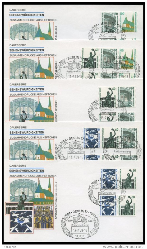 ZUSAMMENDRUCKE W 89-98 BRIEF, 1989, Sehenswürdigkeiten Komplett Auf 5 FDC`s, Pracht, Mi. 680.- - Se-Tenant