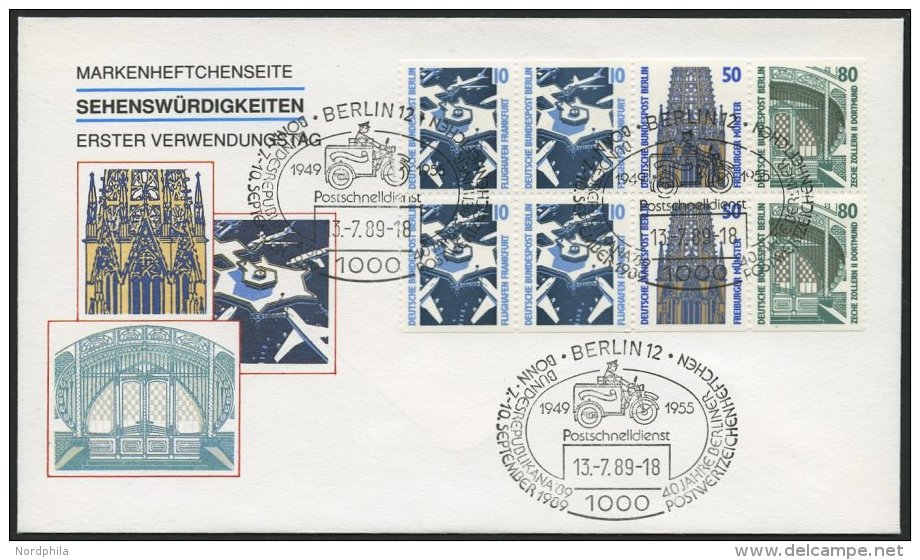 ZUSAMMENDRUCKE H-Bl. 22 BRIEF, 1989, Heftchenblatt Sehenswürdigkeiten Auf FDC, Pracht, Mi. 110.- - Se-Tenant