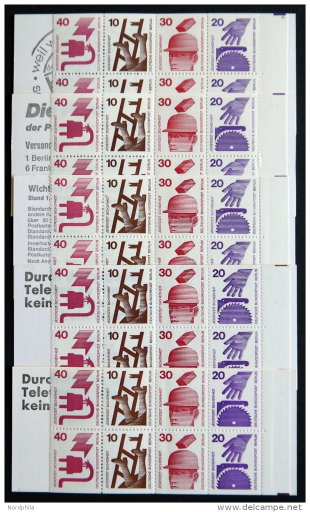 ZUSAMMENDRUCKE MH 9 **, 1974, 5 Verschiedene Markenheftchen Unfallverhütung (MH 9a,b,cI,dI,dII), Pracht, Mi. 130.- - Se-Tenant