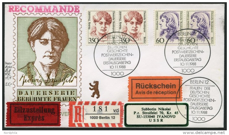 BERLIN 824 Ñ,828 Ñ BRIEF, 1988, 60 Pf. Erxleben Und 350 Pf. Dransfeld In Waagerechten Paaren Auf FDC Mit R - Oblitérés