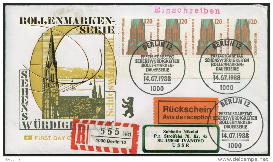 BERLIN 815 BRIEF, 1988, 120 Pf. St. Petri-Dom Im Waagerechten Viererstreifen Als Mehrfachfrankatur Auf Einschreiben/R&uu - Oblitérés