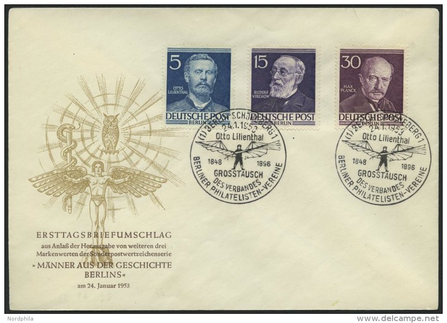 BERLIN 92-94,96-100 BRIEF, 1952/3, Männer Der Geschichte, 6 Amtliche FDC`s, Meist Pracht, Mi. 324.- - Oblitérés