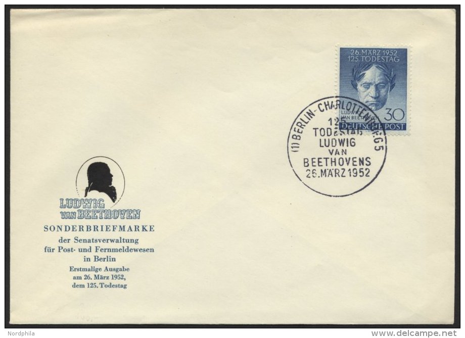 BERLIN 87 BRIEF, 1952, 30 Pf. Beethoven Auf Amtlichem FDC, Pracht, Mi. 120.- - Oblitérés