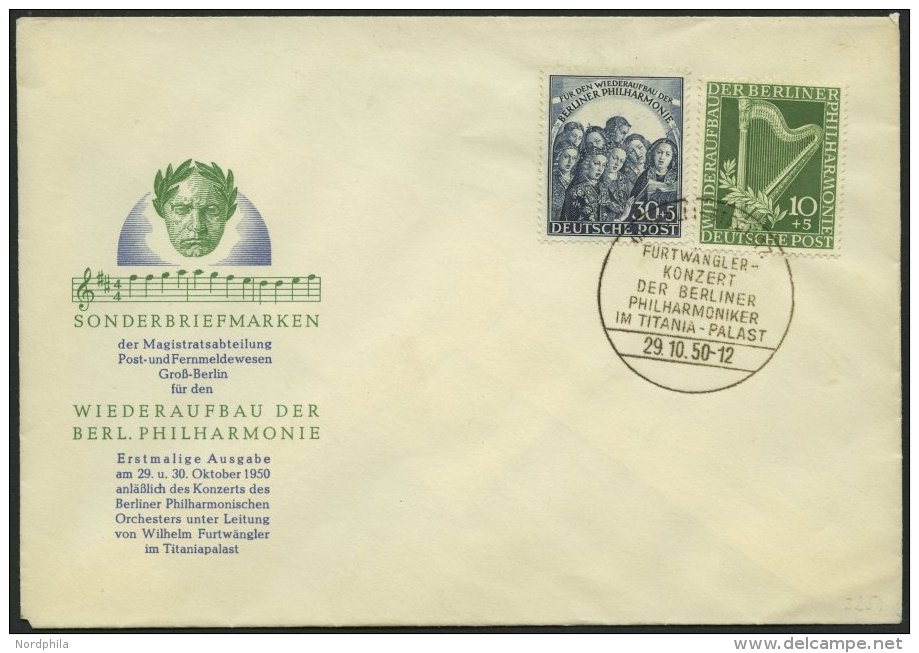 BERLIN 72/3 BRIEF, 1950, Philharmonie Auf Amtlichem FDC, Pracht, Mi. 300.- - Oblitérés