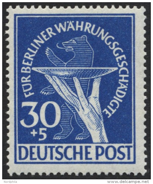 BERLIN 70I **, 1949, 30 Pf. Währungsgeschädigte Mit Abart Senkrechter Schraffierungsstrich In Opferschale, Pra - Oblitérés