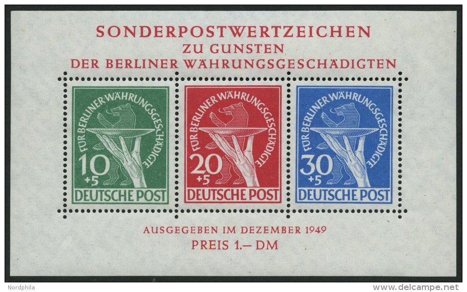 BERLIN Bl. 1II **, 1949, Block Währungsgeschädigte, Beide Abarten, Pracht, R!, Mi. 2500.- - Oblitérés