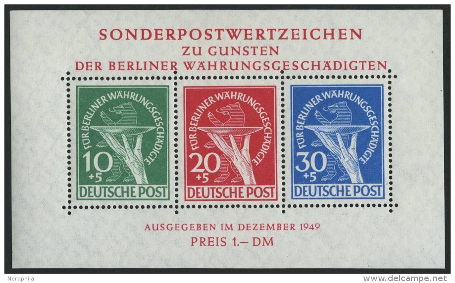 BERLIN Bl. 1 **, 1949, Block Währungsgeschädigte, Pracht, Mi. 950.- - Oblitérés