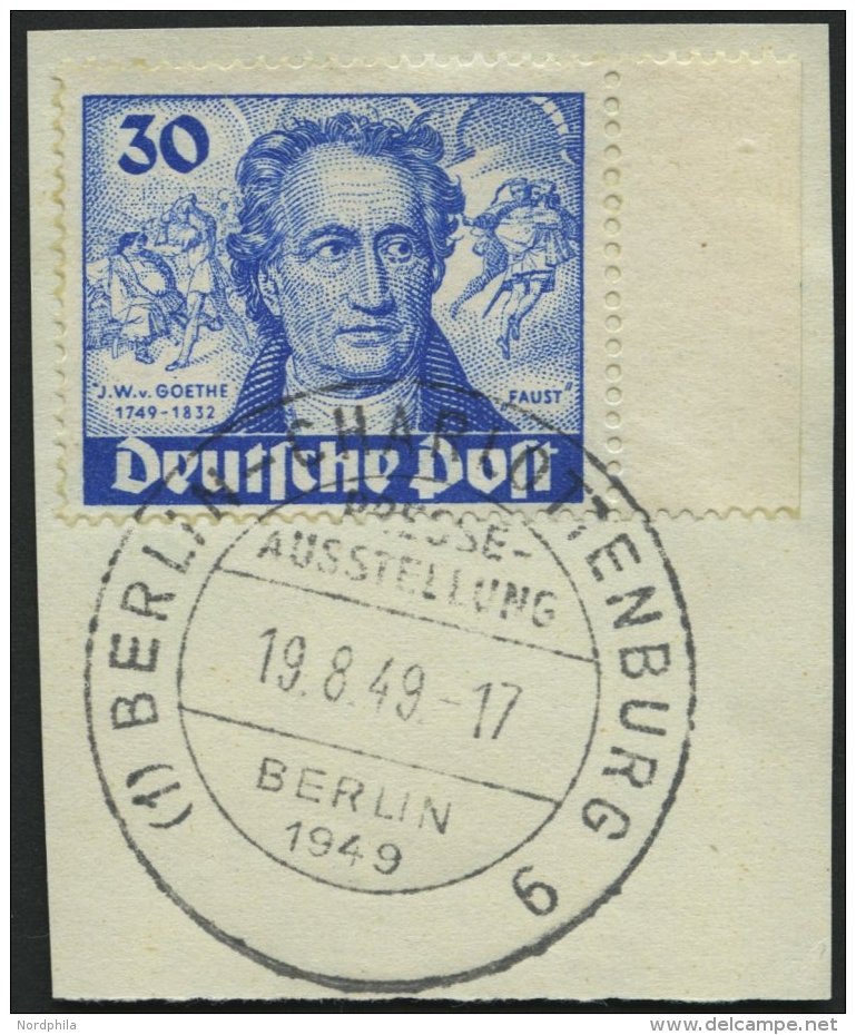 BERLIN 63I BrfStk, 1949, 30 Pf. Goethe Mit Abart Farbpunkt Links Neben J Von J.W. V. Goethe, Mit Sonderstempel, Pracht, - Oblitérés