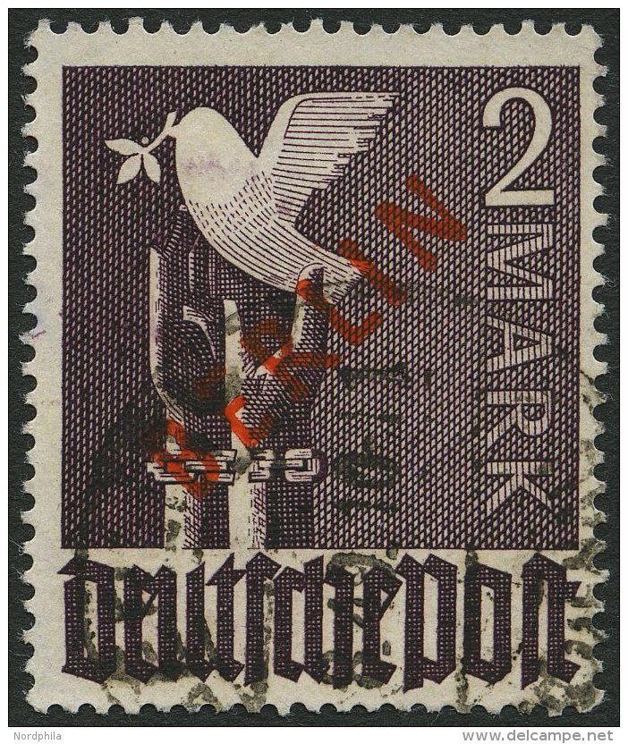 BERLIN 34 O, 1949, 2 M. Rotaufdruck, üblich Gezähnt Pracht, Gepr. A. Schlegel, Mi. 280.- - Oblitérés