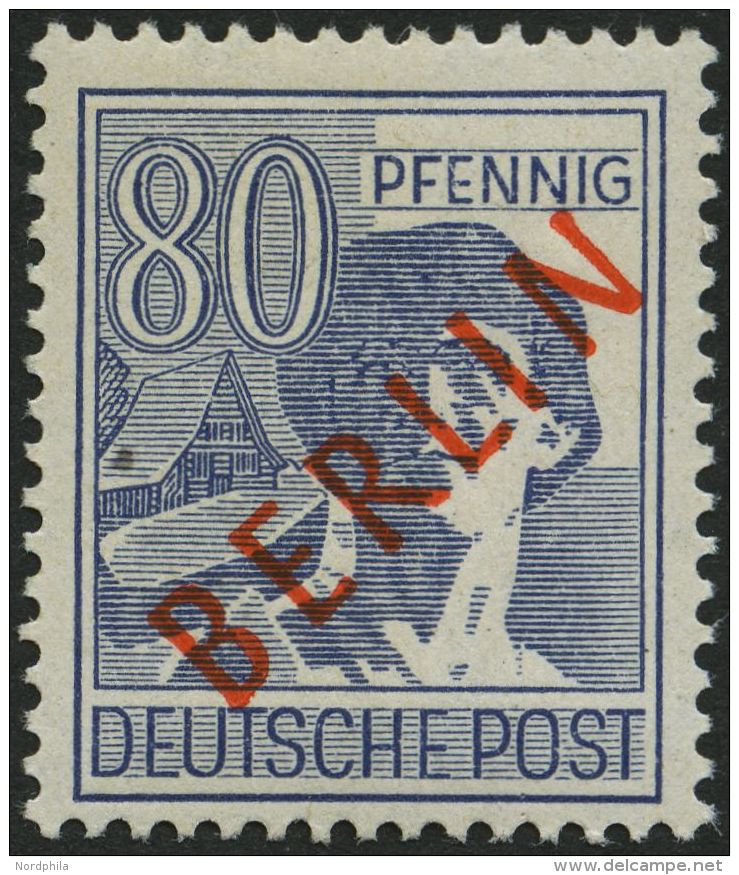 BERLIN 32 **, 1949, 80 Pf. Rotaufdruck, Pracht, Gepr. D. Schlegel, Mi. 130.- - Oblitérés