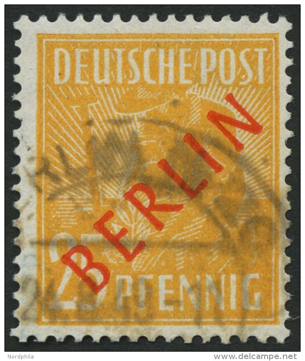 BERLIN 27 O, 1949, 25 Pf. Rotaufdruck, Pracht, Gepr. D. Schlegel, Mi. 55.- - Oblitérés