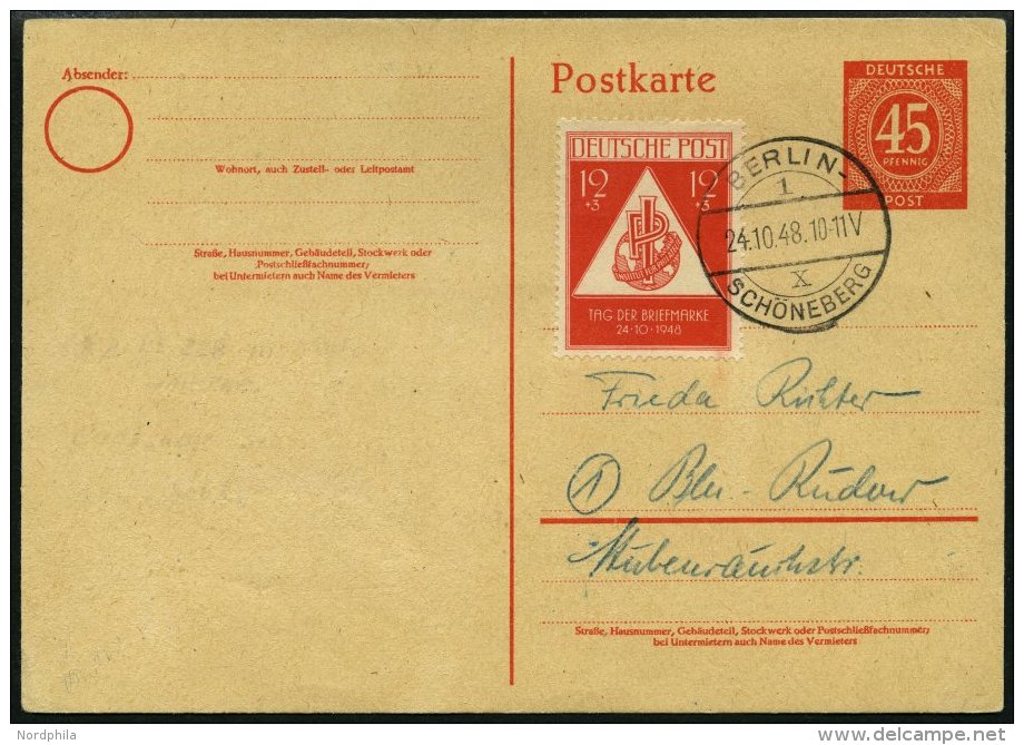 VORLÄUFER SBZ 228 BRIEF, 24.10.1948, 12 Pf. Tag Der Briefmarke Mit Stempel BERLIN SCHÖNEBERG Auf 45 Pf. Aufbra - Lettres & Documents