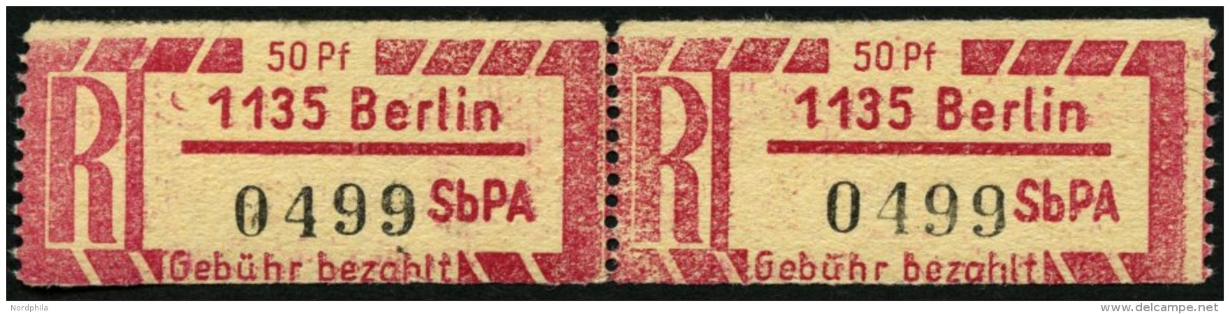 EINSCHREIBEMARKEN 1CxZ **, 1967, 50 Pf. Rosakarmin/schwarz, Gezähnt 121/2, Dickes Papier, PLZ 1135, Zusammenhä - Recommandés