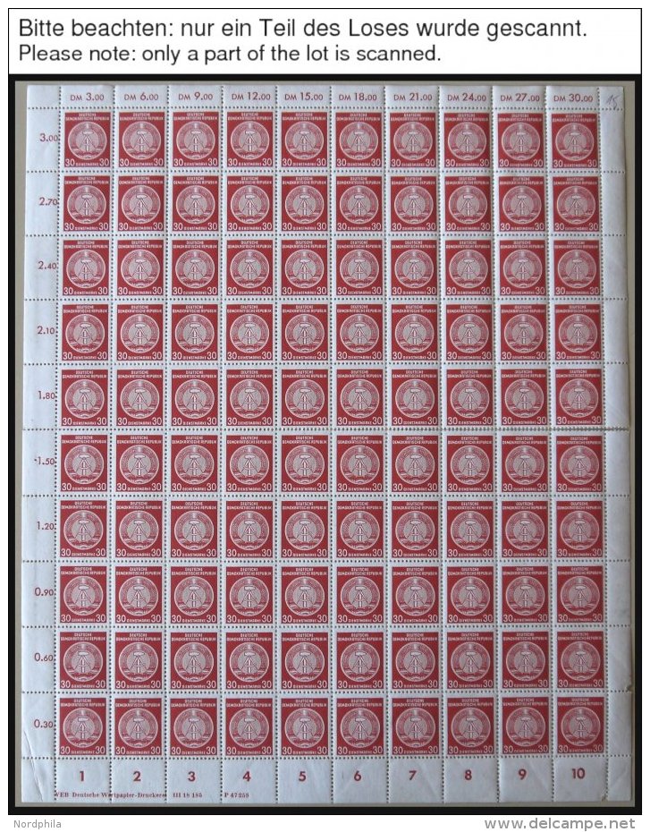 DIENSTMARKEN A D 34-39 **, 1957/8, 5 - 40 Pf., Wz. 3, 10 Bogen (100) Mit Verschiedenen Druckerei-Vermerken, U.a. Mit Nr. - Autres & Non Classés