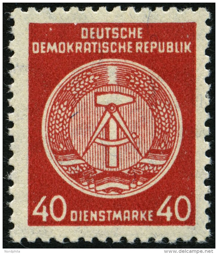 DIENSTMARKEN A D 33XI **, 1956, 40 Pf. Rot, Faserpapier, Wz. 2XI, Pracht, Gepr. Jahn, Mi. 80.- - Autres & Non Classés