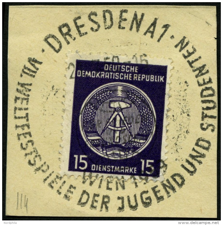 DIENSTMARKEN A D 21IIXI BrfStk, 1954, 15 Pf. Schwarzgrauviolett, Type II, Wz. XI, Auf Großem Briefstück Mit S - Autres & Non Classés