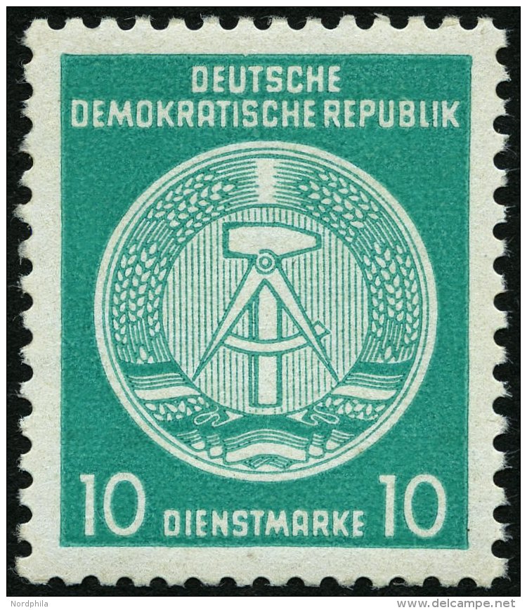 DIENSTMARKEN A D 19IIXII **, 1954, 10 Pf. Bläulichgrün, Type II, Wz. 2XII, Pracht, Gepr. Jahn, Mi. 250.- - Autres & Non Classés