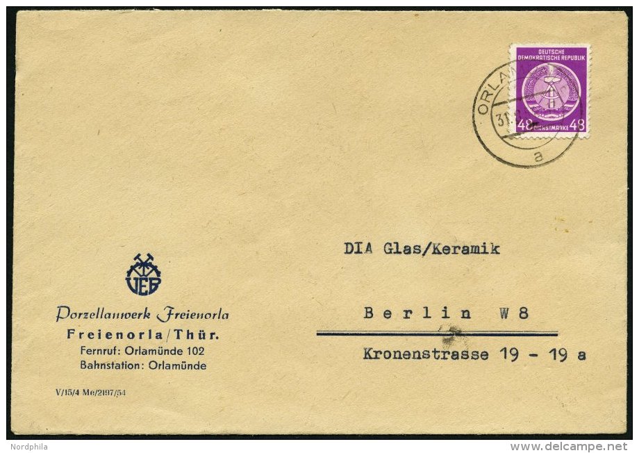 DIENSTMARKEN A D 13 BRIEF, 1954, 48 Pf. Violettpurpur, Einzelfrankatur Auf Brief Nach Berlin, Pracht - Autres & Non Classés