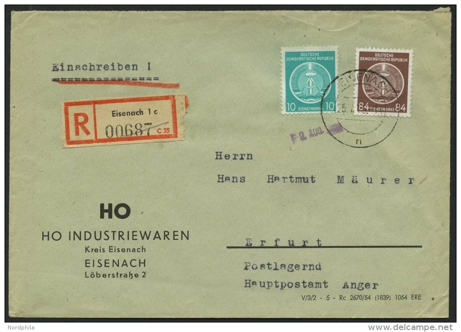 DIENSTMARKEN A D 4,17 BRIEF, 1955, 84 Pf. Lebhaftrötlichbraun Mit 10 Pf. Zusatzfrankatur Auf Einschreibbrief, Prach - Otros & Sin Clasificación