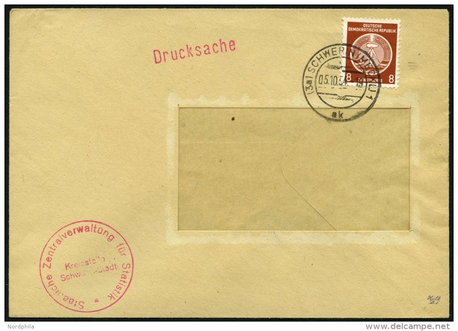 DIENSTMARKEN A D 3 BRIEF, 5.10.1954, 8 Pf. Braunorange, Einzelfrankatur Auf Drucksache Der Staatlichen Zentralversicheru - Autres & Non Classés