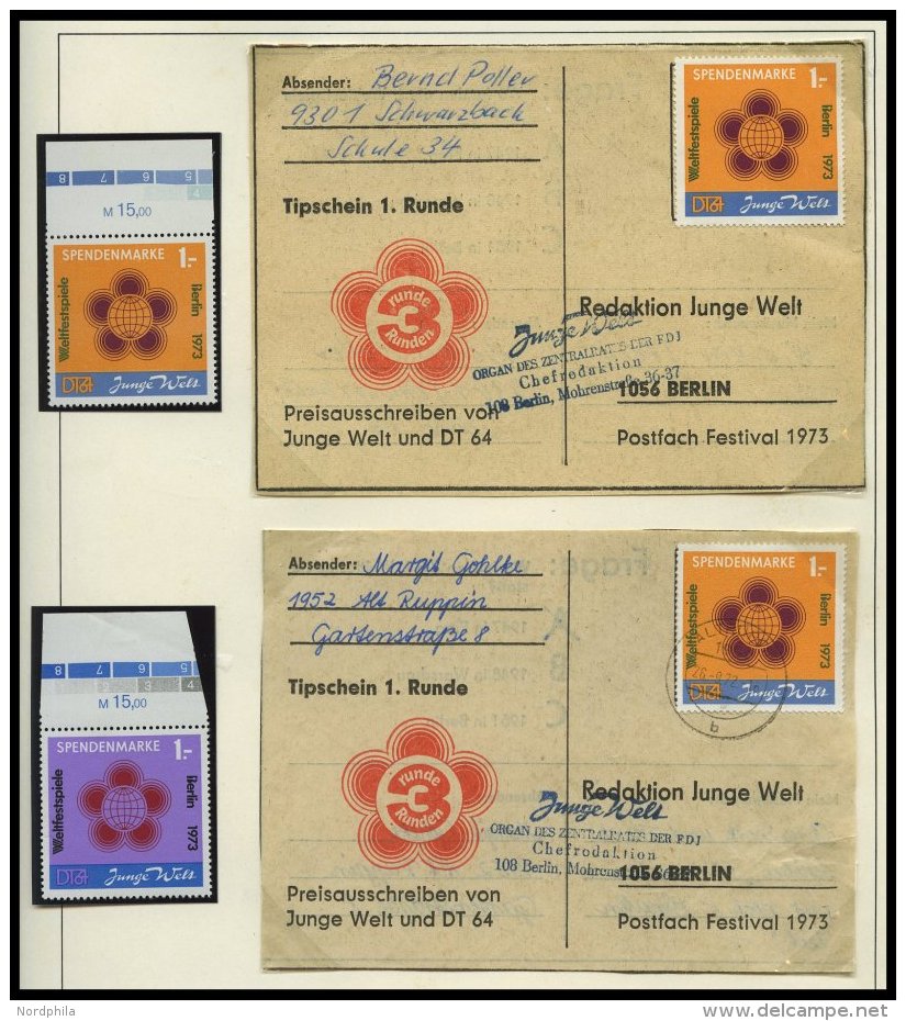 SPENDENMARKEN 1/2 **, BRIEF, 1972/3, 1 M. Spendenmarken, Postfrisch Und Auf 5 Belegen (3x Nr. 1 Und 2x Nr. 2), Pracht, M - Autres & Non Classés