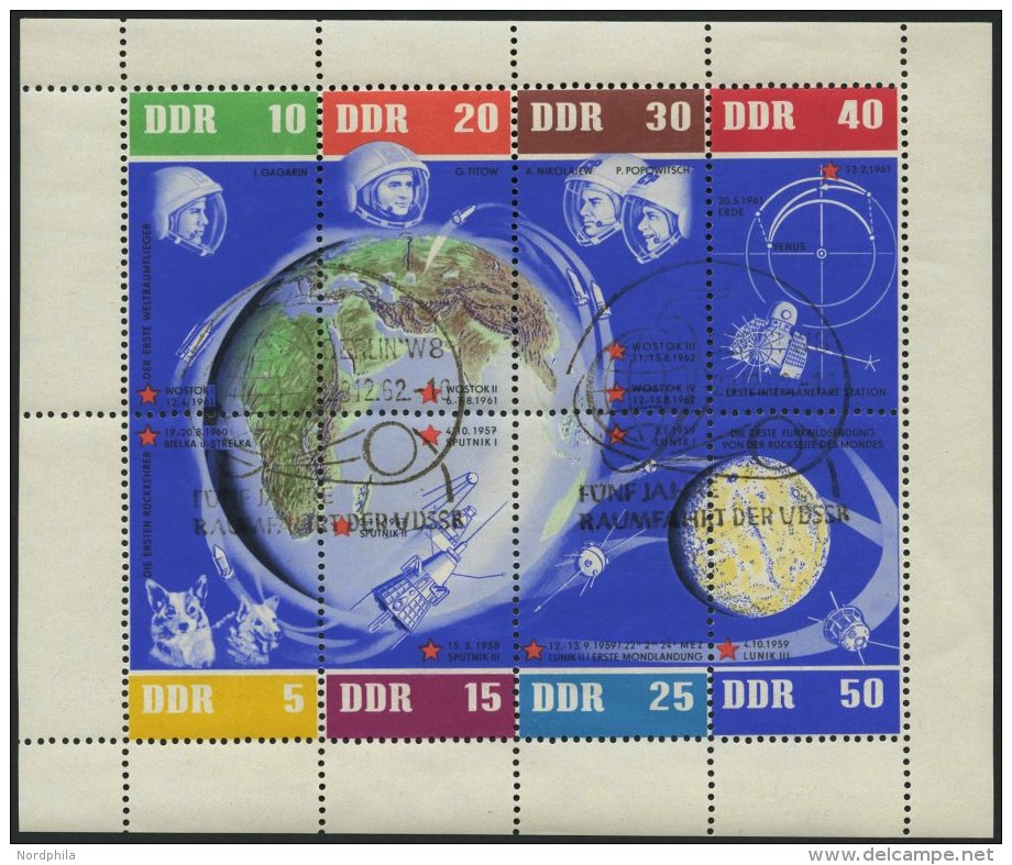 DDR 926-33KB O, 1962, 5 Jahre Sowjetische Weltraumflüge Im Kleinbogen, Rechter Rand Nicht Durchgezähnt, Erstta - Oblitérés