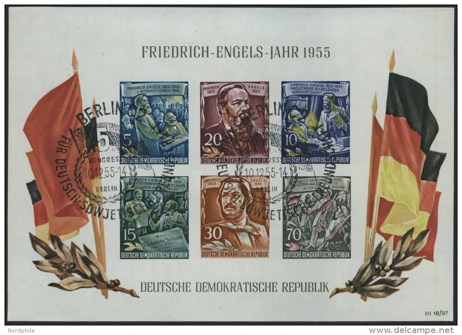 DDR Bl. 13 O, 1955, Block Engels, Sonderstempel 5. Kongress Für Deutsch-Sowjetische Freundschaft, Pracht, Mi. 250.- - Oblitérés