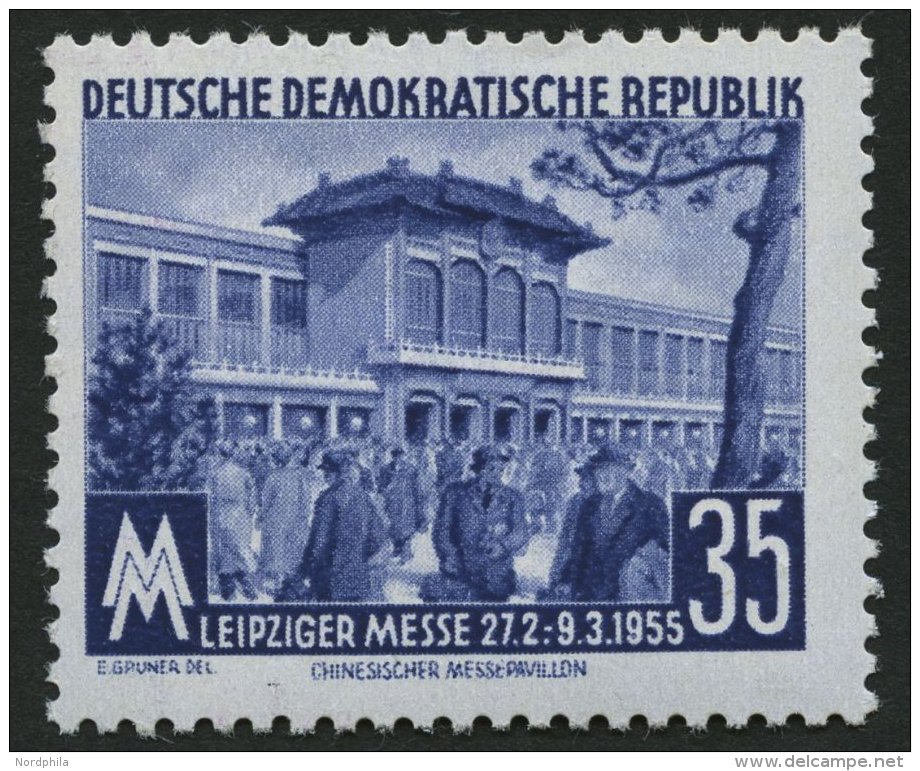 DDR 448bXI **, 1955, 35 Pf. Dunkelblau Frühjahrsmesse, Wz. 2XI, Pracht, Gepr. Schönherr, Mi. 160.- - Oblitérés