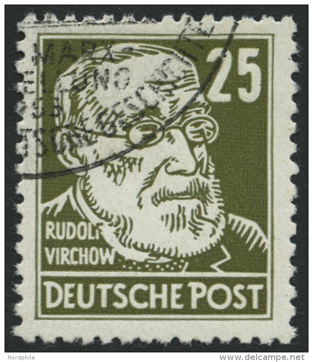 DDR 334vaXI O, 1953, 25 Pf. Braunoilv Virchow, Wz. 2XI, Zeitgerecht Entwertet, Pracht, Kurzbefund Schönherr, Mi. 60 - Oblitérés